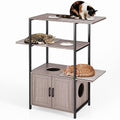 Cat Tree with Litter Box Enclosure, 3-Tier Cat Tower, 3 Removable Washable Cushions E88531