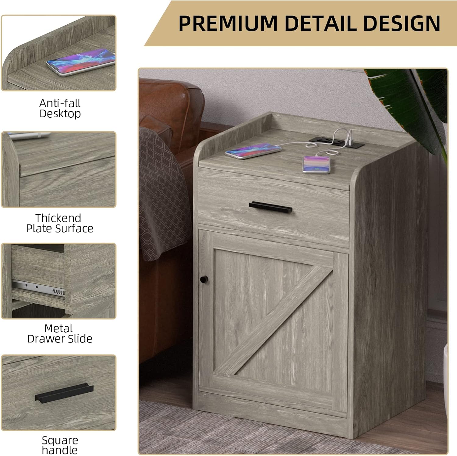 Walnut Wood Nightstand with Storage Drawer set of 2 Z272133