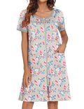 Short Sleeve Zipper Front Robe with Pockets I30543