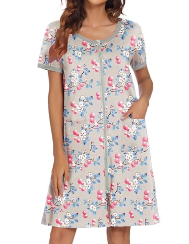 Short Sleeve Zipper Front Robe with Pockets I30543