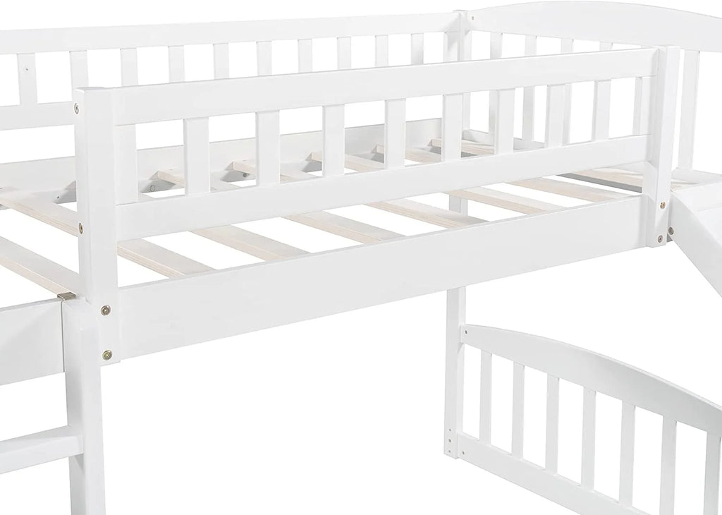 White Wooden Low Loft Bed Frame With Storage U242