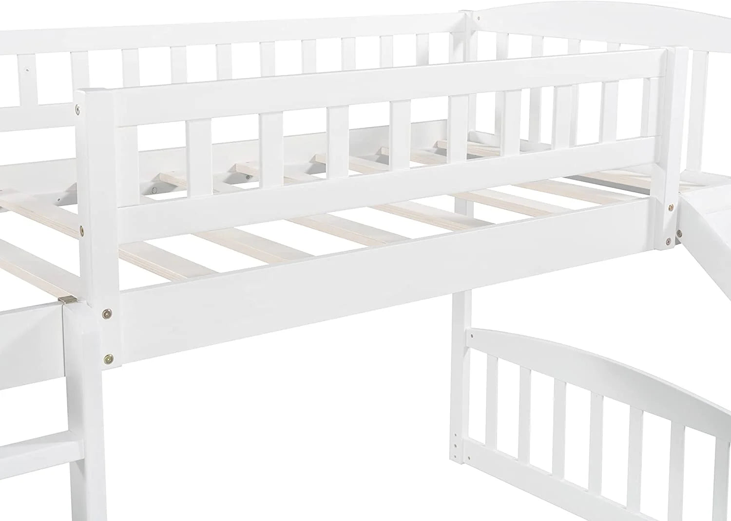 White Wooden Low Loft Bed Frame With Storage U242
