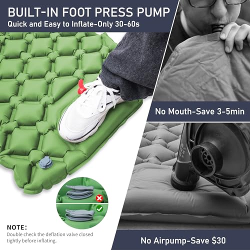 Ultralight Inflatable Sleeping Pad with Pillow and Built-in Foot Pump (Blue) C471938