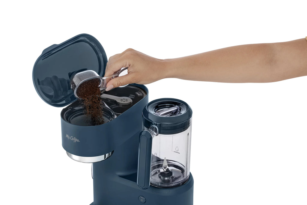 Navy Blue Single Serve Coffee Maker and Blender with Reusable Tumblers and Coffee Filter U205320