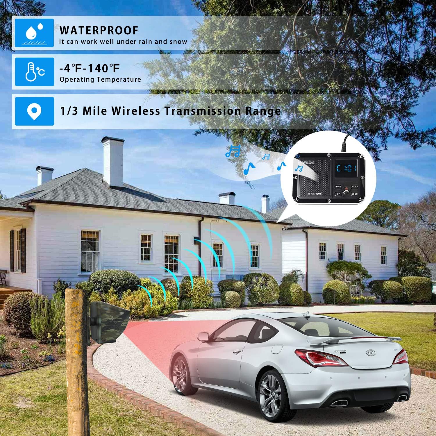 1800 Ft Wireless Outdoor Motion Sensor Driveway Alert System G507