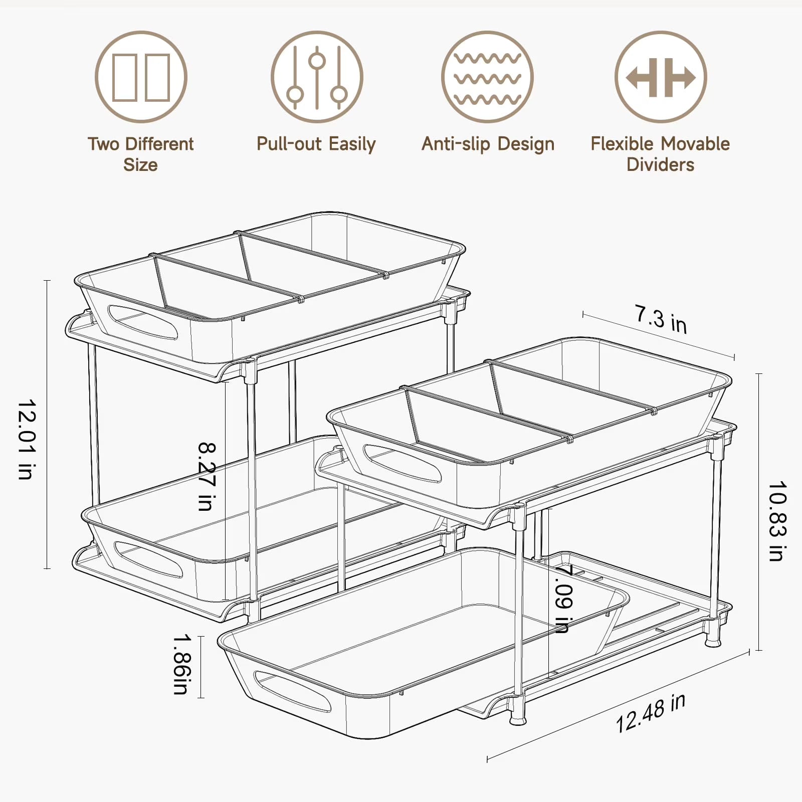 2 Pack Clear Pull Out Drawer Under Sink Organizer with Movable Dividers X31806