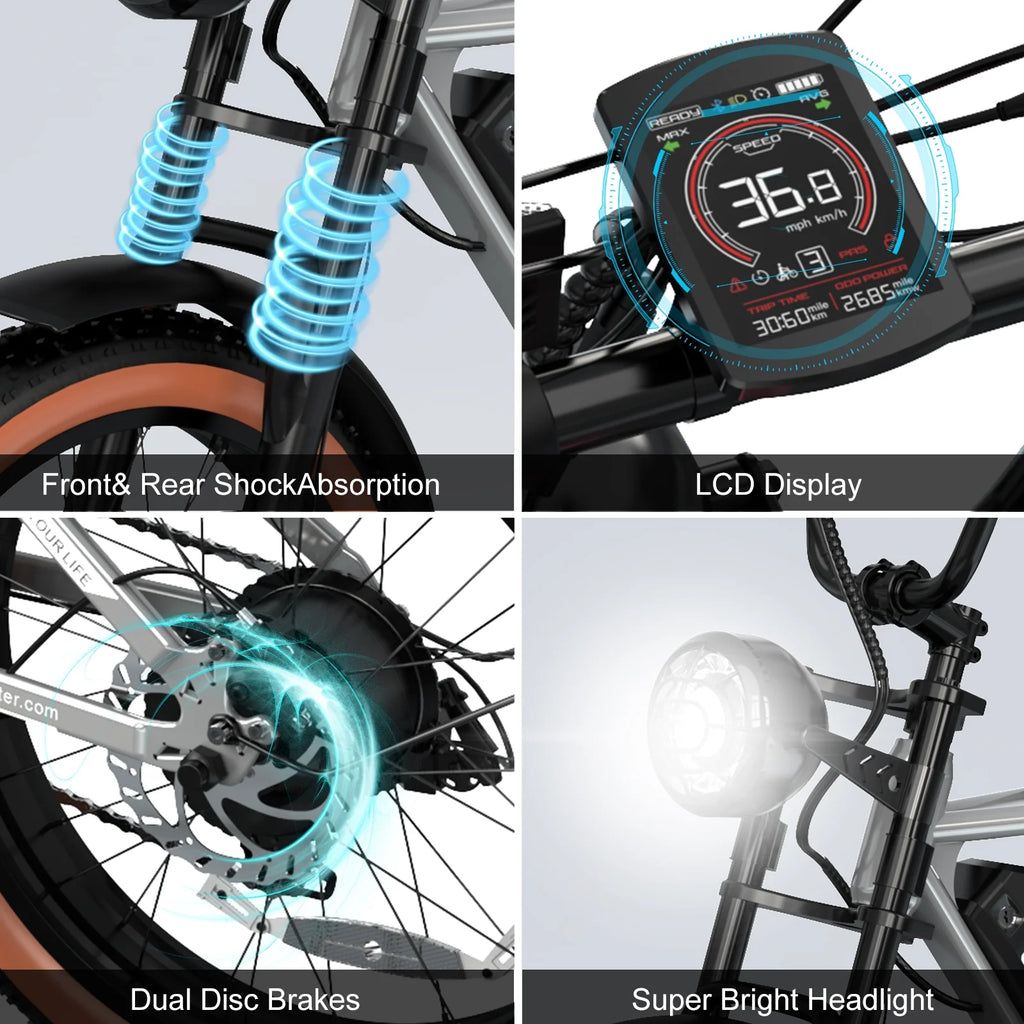 Black 20" 4.0 Fat Tire Electric Bike with 48V 15Ah Battery V56514