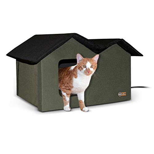 Outdoor Heated Cat House Olive 26.5 X 21.5 X 15.5 Inches H54640