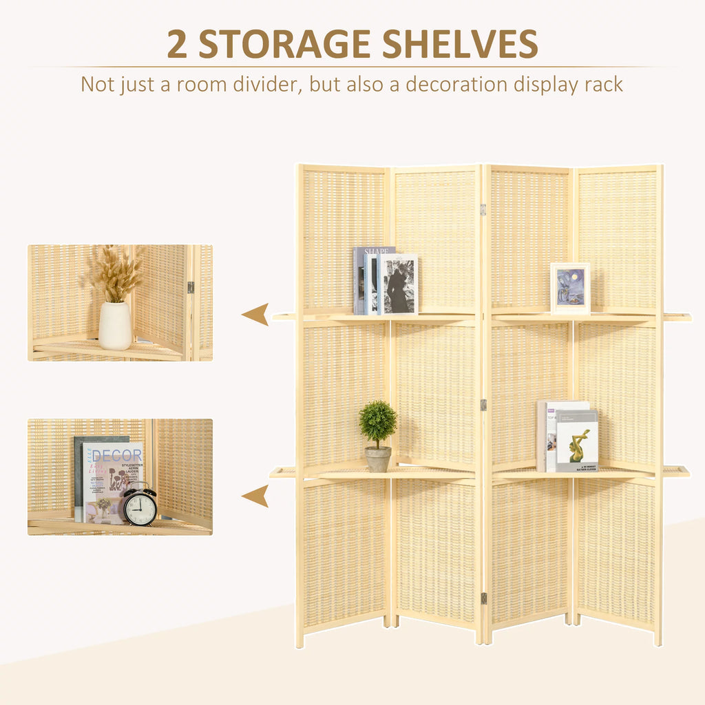 6 Ft Freestanding Bamboo Privacy Screen Panel with Storage Shelves R117