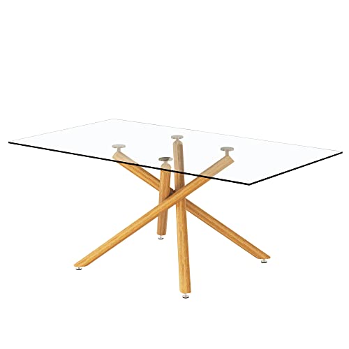 Rectangular Golden Chrome Metal Legs Tempered Glass Dining Table M257121