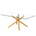 Rectangular Golden Chrome Metal Legs Tempered Glass Dining Table M257121