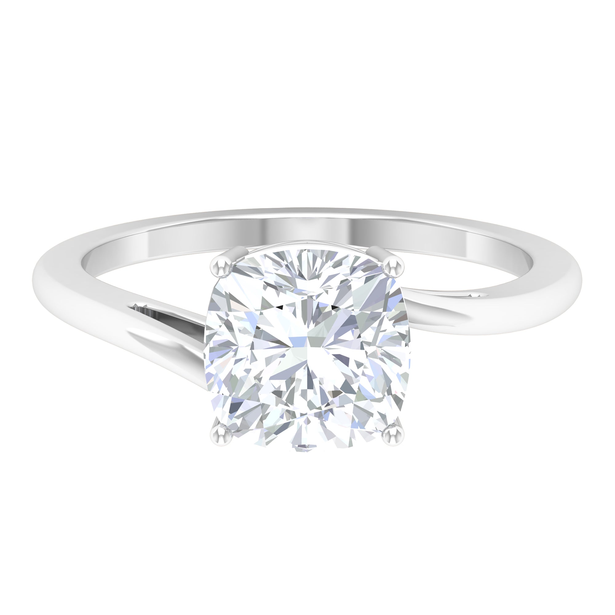 Cushion Cut Moissanite Solitaire Engagement Ring - 8 mm, 925 Sterling Silver, US 4.00 B2488