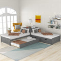 Twin L-Shaped Platform Bed with Trundle, 2 Storage Drawers, and Built-in Square Desk E7547