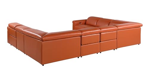 8-Piece Italian Leather U Shaped Sectional Couch with Power Reclining Seats, Dark Grey T38429