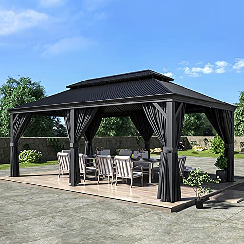 12' x 20' Galvanized Steel Aluminum Gazebo with Curtains and Netting (Gray) Y35772