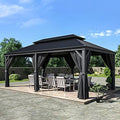 12' x 20' Galvanized Steel Aluminum Gazebo with Curtains and Netting (Gray) Y35772