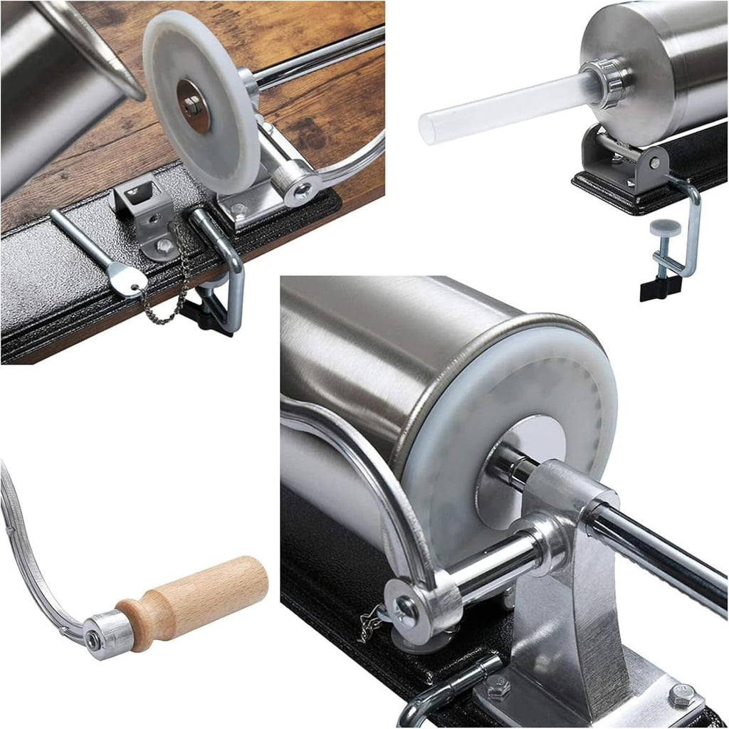 Stainless Steel Horizontal Sausage Stuffer Machine, 6LBS/3L, Manual Sausage Filler with 4 Filling Tubes D215