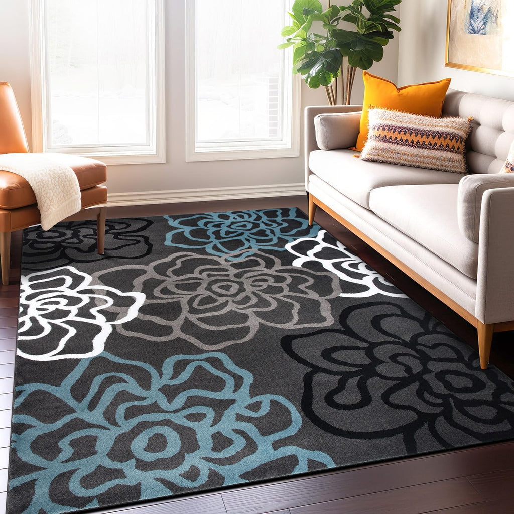 Gray Floral Abstract Area Rug 5' 3" X 7' 3" N435997