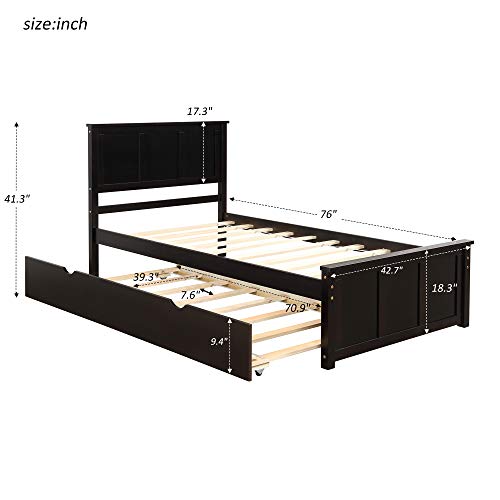 Twin Espresso Wood Low Platform Bed Frame with Headboard and Footboards T481254