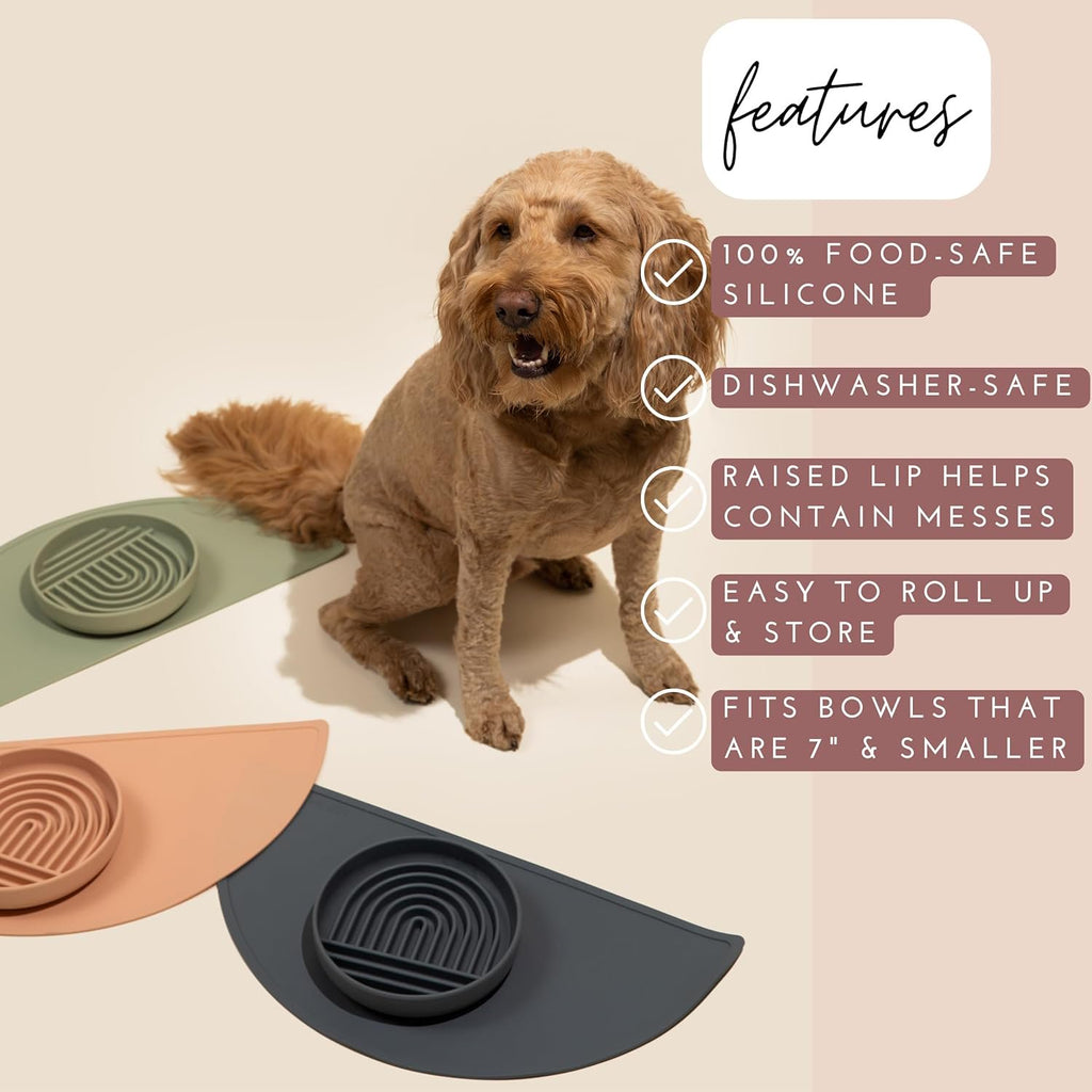Waterproof Silicone Pet Feeding Mat, Non-Slip, 21" x 10.5", Medium-Sage Green R96098