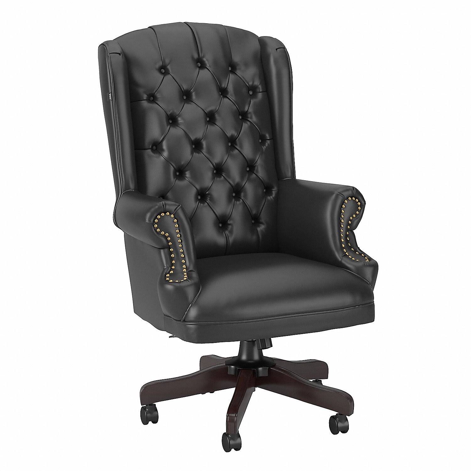 Black Leather Executive Office Chair with Nailhead Trim C469