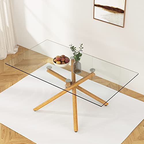 Rectangular Golden Chrome Metal Legs Tempered Glass Dining Table M257121