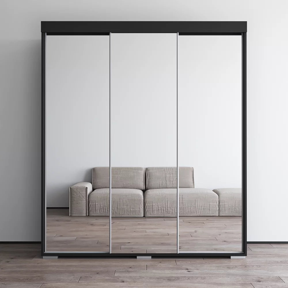 Black 3 Door High Gloss Wardrobe Armoire L24273