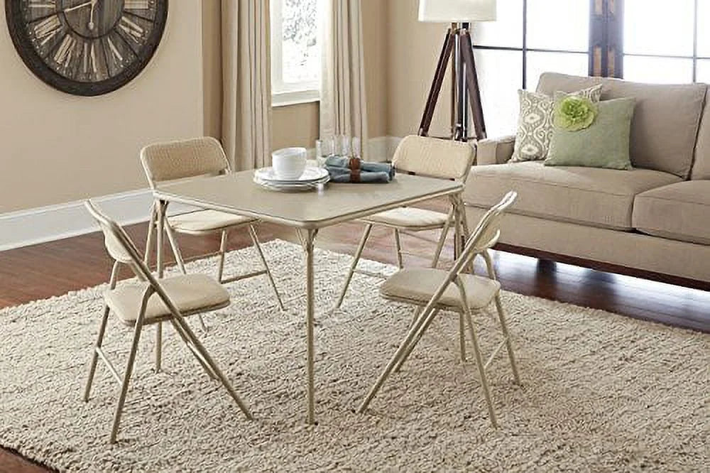 5-Piece Folding Table and Chair Set, Tan Q861627
