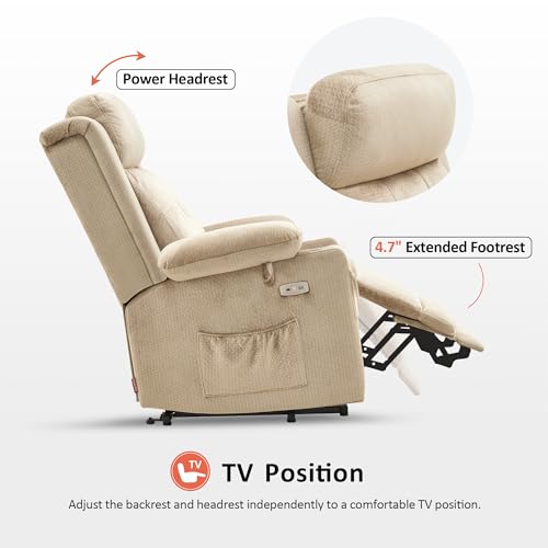 Large Dual Motor Power Lift Recliner Chair with Massage and Heat, Fabric (Grey, Large) L57709
