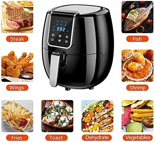 6-in-1 Air Fryer 7Qt 6.5L Smart Electric Hot Airfryer BLACK C626