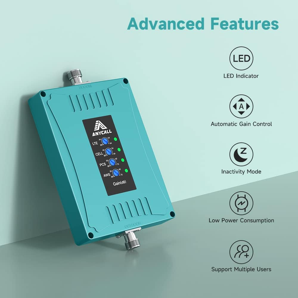 Cell Phone Signal Booster Metal Body Band 2 4 5 12 13 17 Boosts Voice Data 4G LTE 5G up to 4,500 sq ft F4902