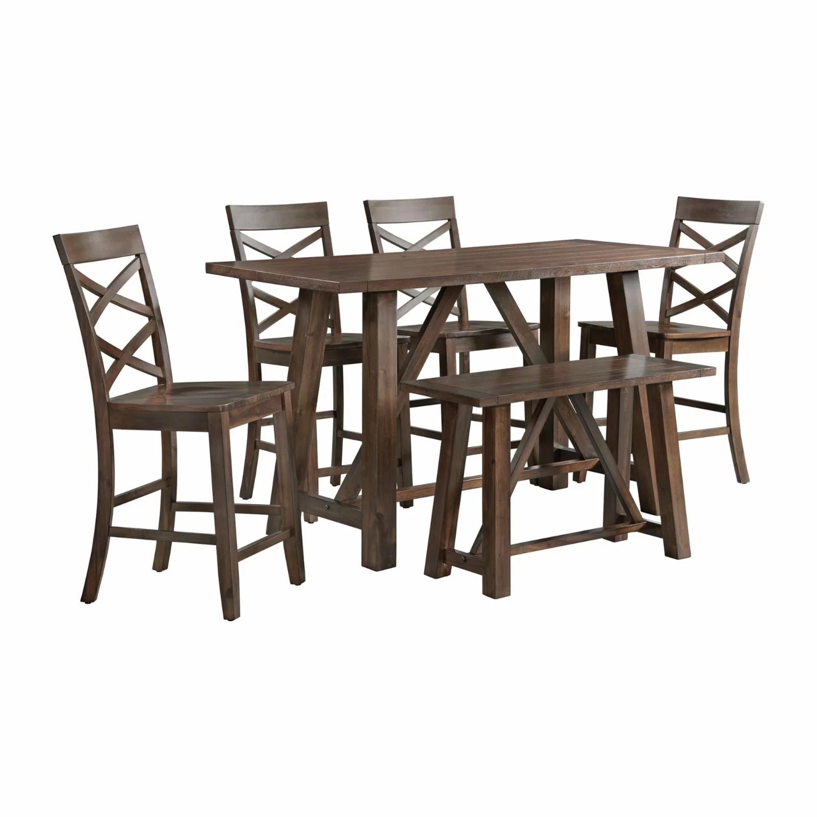 6PC Counter Height Cherry Dining Set with Table, 4 Side Chairs and Bench Z3164