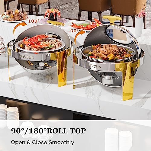 3 Packs Roll Top Stainless Steel Chafing Dish Buffet Set Gold Accent 6 Quart V154