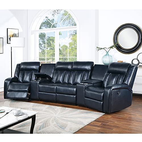 Grey Leatherette Power Sectional with Cup Holders V7349