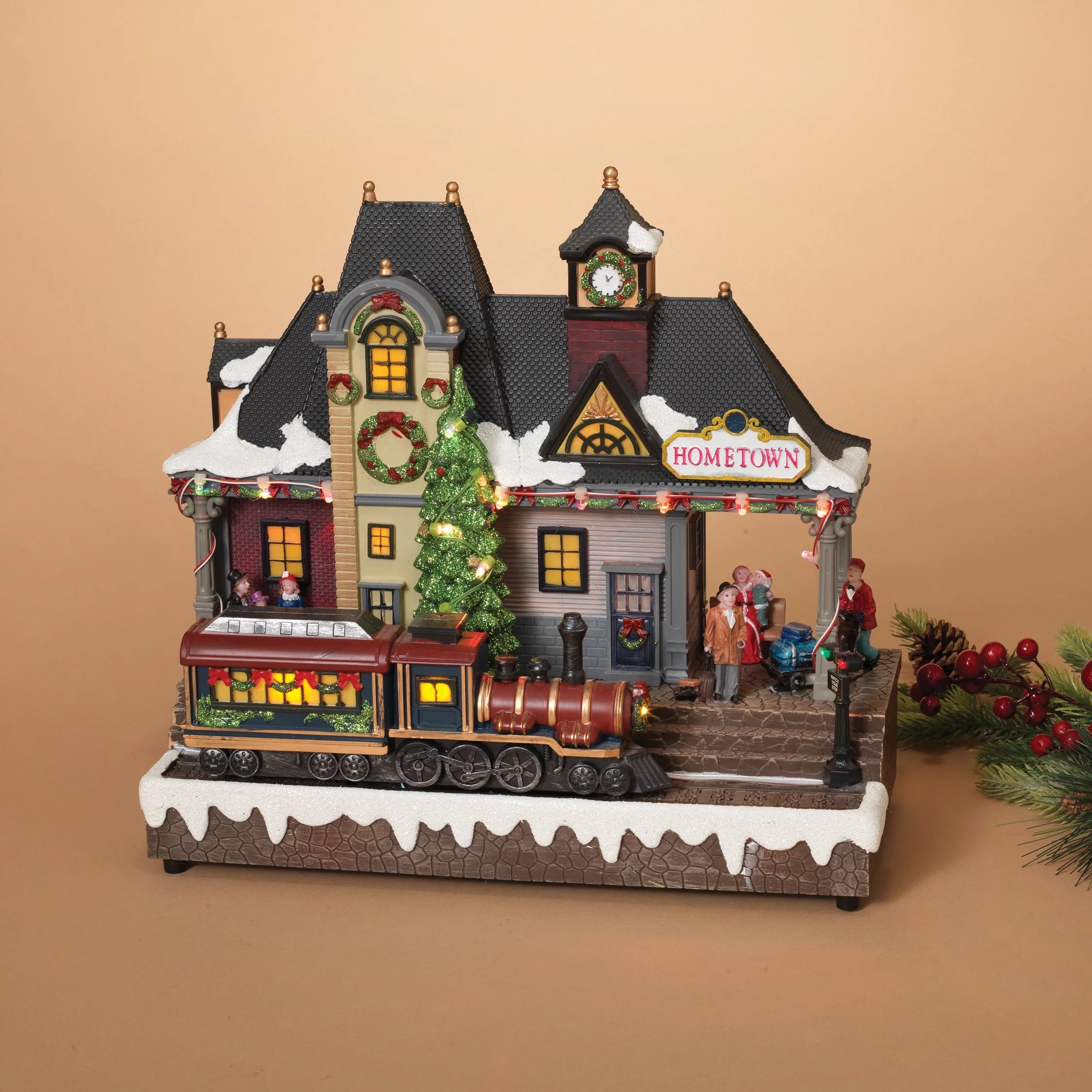 Lighted Musical Train Station with Lighted Train M7582