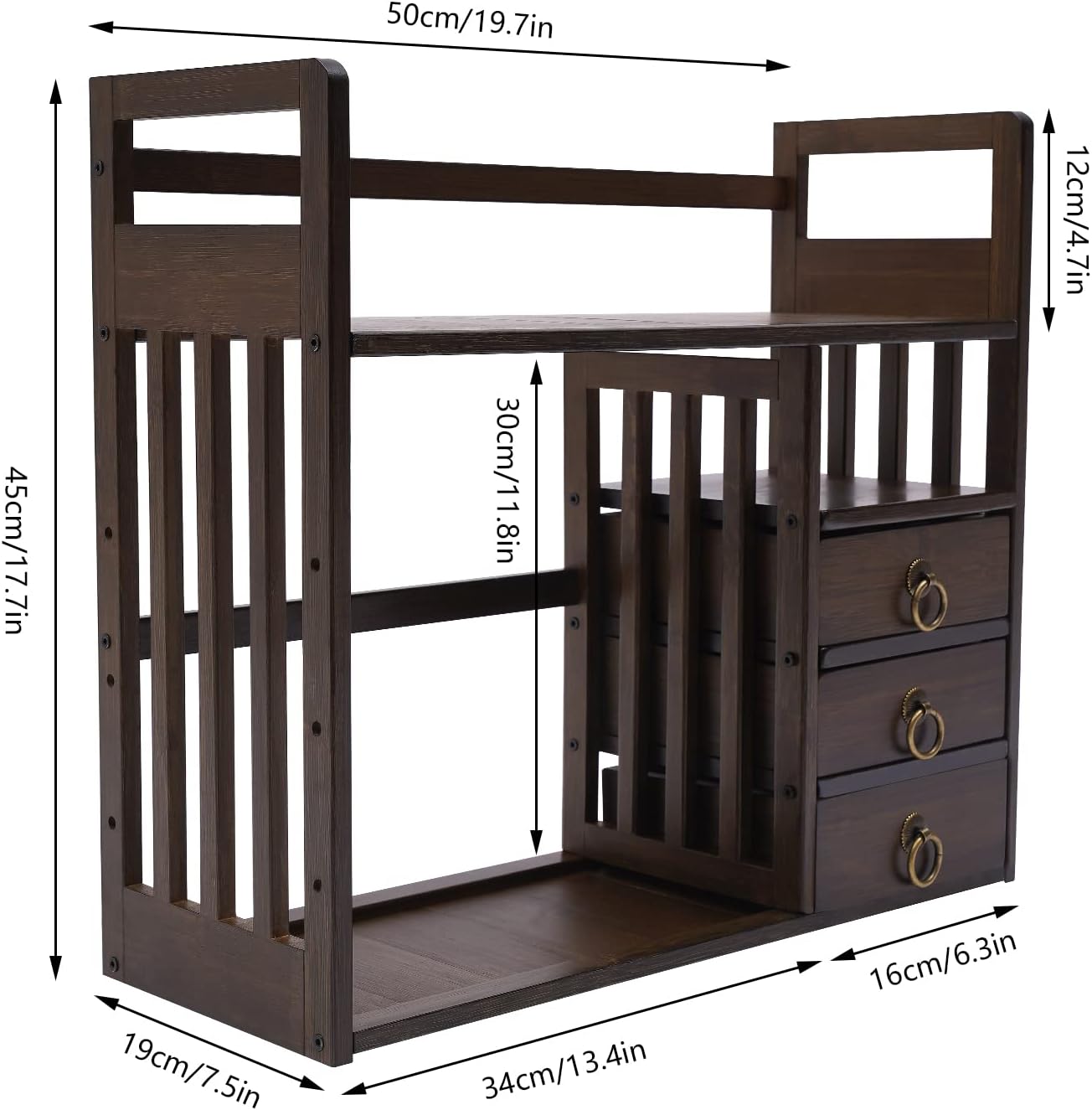 Bamboo Desk Bookshelf Organizer with Drawer, 19.7×7.5×17.7inch E49106