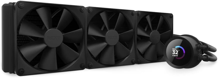 Mid-Tower Airflow Case with 3 RGB Fans, Panoramic Glass Panels, Cable Management & 360mm AIO CPU Liquid Cooler with Customizable LCD Display, High-Performance Pump, 3 Fans O646130