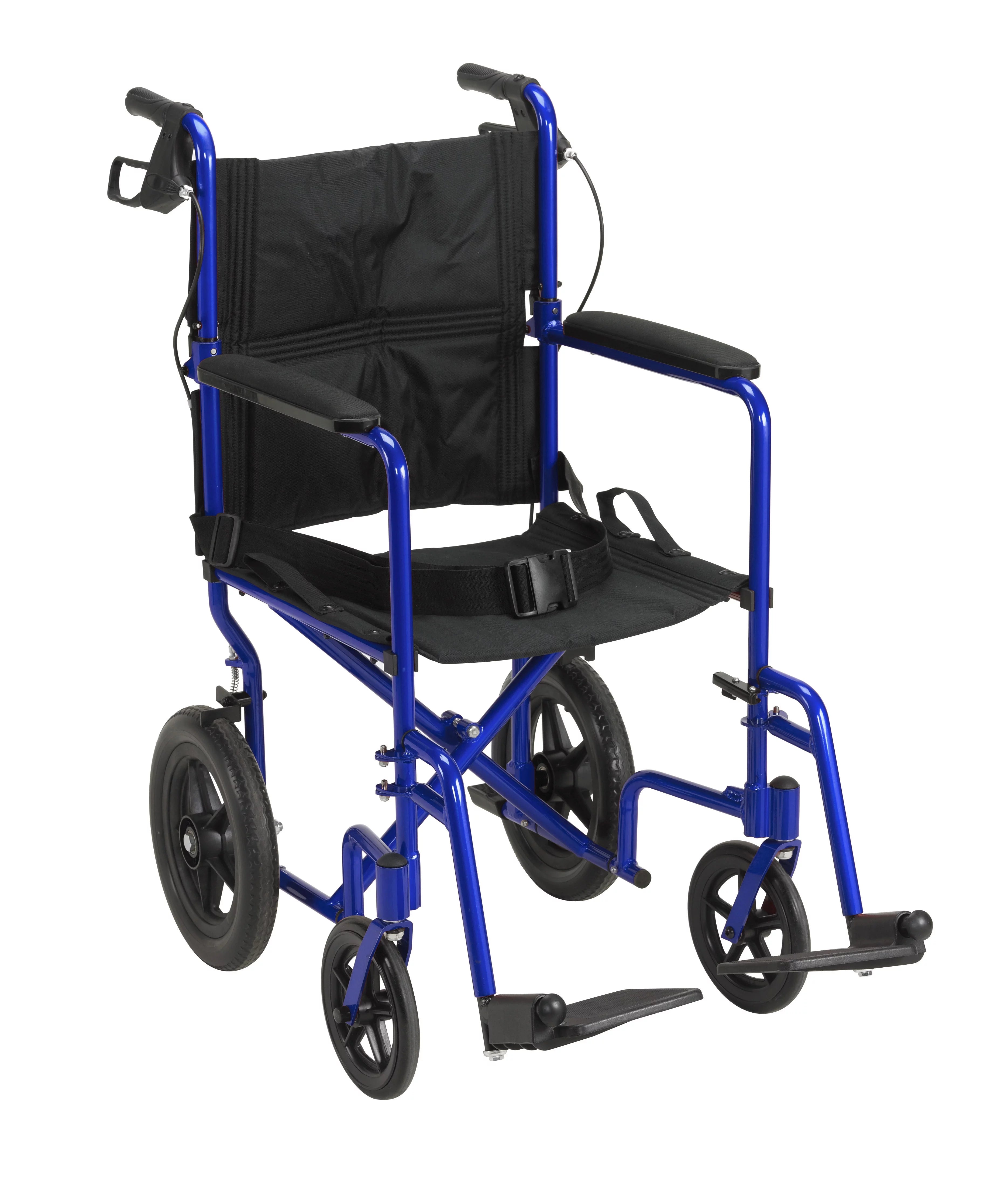 Blue 19" Seat Lightweight Transport Wheelchair with Hand Brakes I871