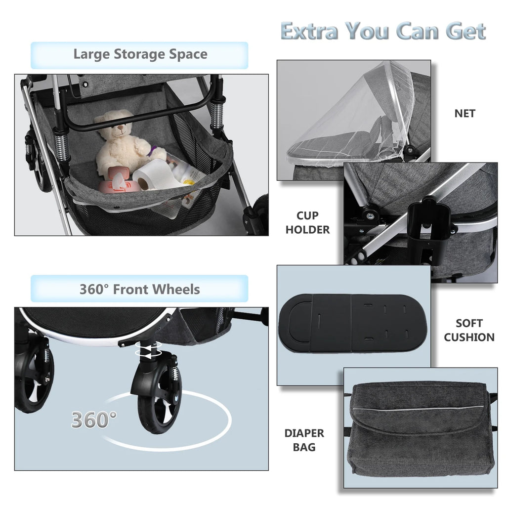 2 in 1 Convertible Baby Stroller, Dark Grey F845798