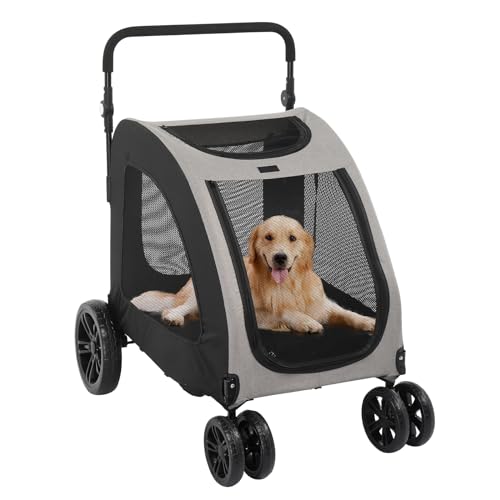 3 Wheels Foldable Pet Stroller with Cup Holder & Storage Basket (Black) T5745