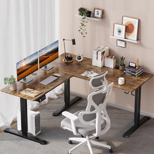 Rustic Brown L-Shaped Electric Standing Desk 63 x 48 Inches M653732