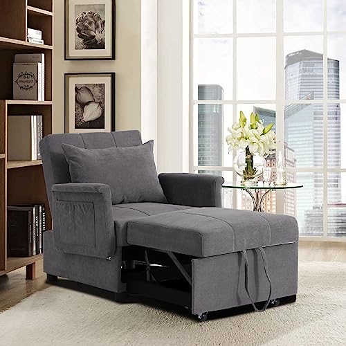 Black PU Leather Convertible Chair Sleeper Bed with Lumbar Pillow P67676