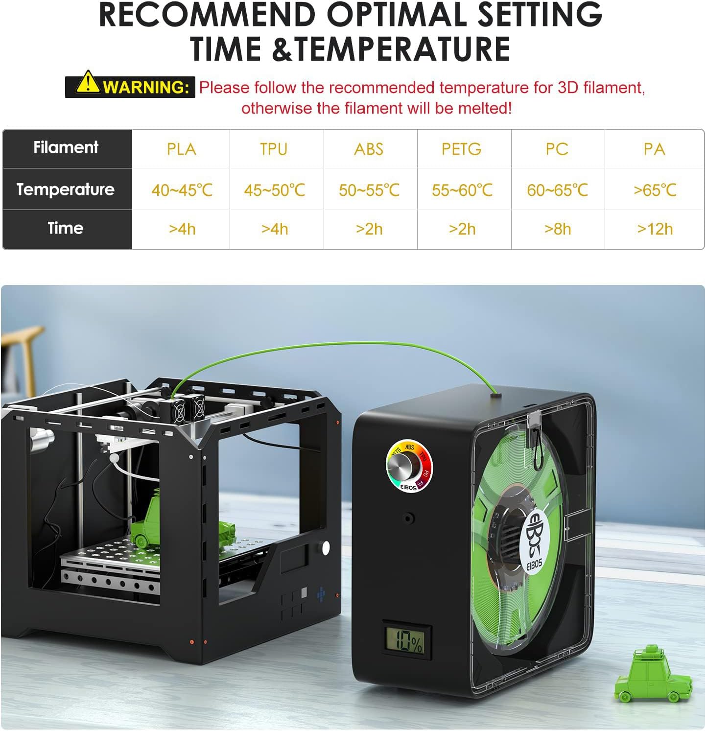 3D Printer Filament Dryer with Fan, Adjustable Temperature, Humidity Control & Spool Holder T8875