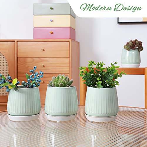 Blue Set of 4 Ceramic Succulent Planter Pots with Drainage Hole and Saucers G296