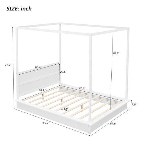 White Full Wood Canopy Bed Frame N357296