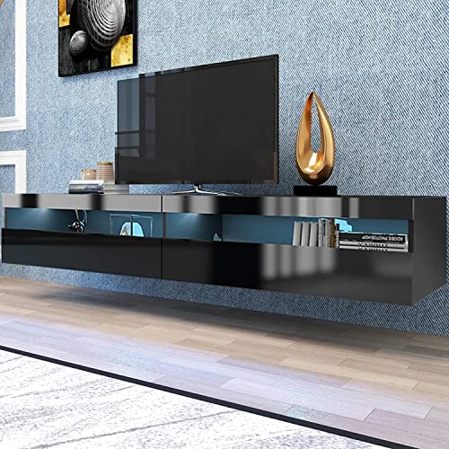 Floating TV Stand, 70" High Glossy with LED Lights E8807