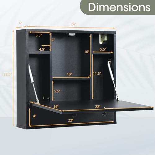 White Wall Mounted Desk with Storage Drawer and Shelves C515