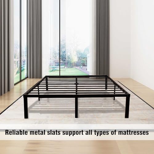 14 Inch Queen Size Heavy Duty Steel Slat Metal Platform Bed Frame Black U32741