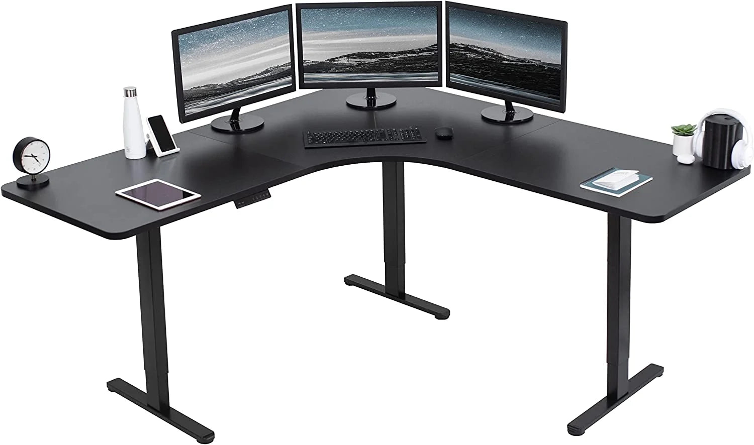 Black Electric Curved Corner Stand Up Desk P965