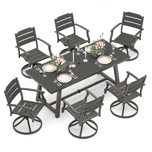 5Pcs Outdoor Patio Dining Set with Umbrella Hole, Aluminum Frame, Brown M209